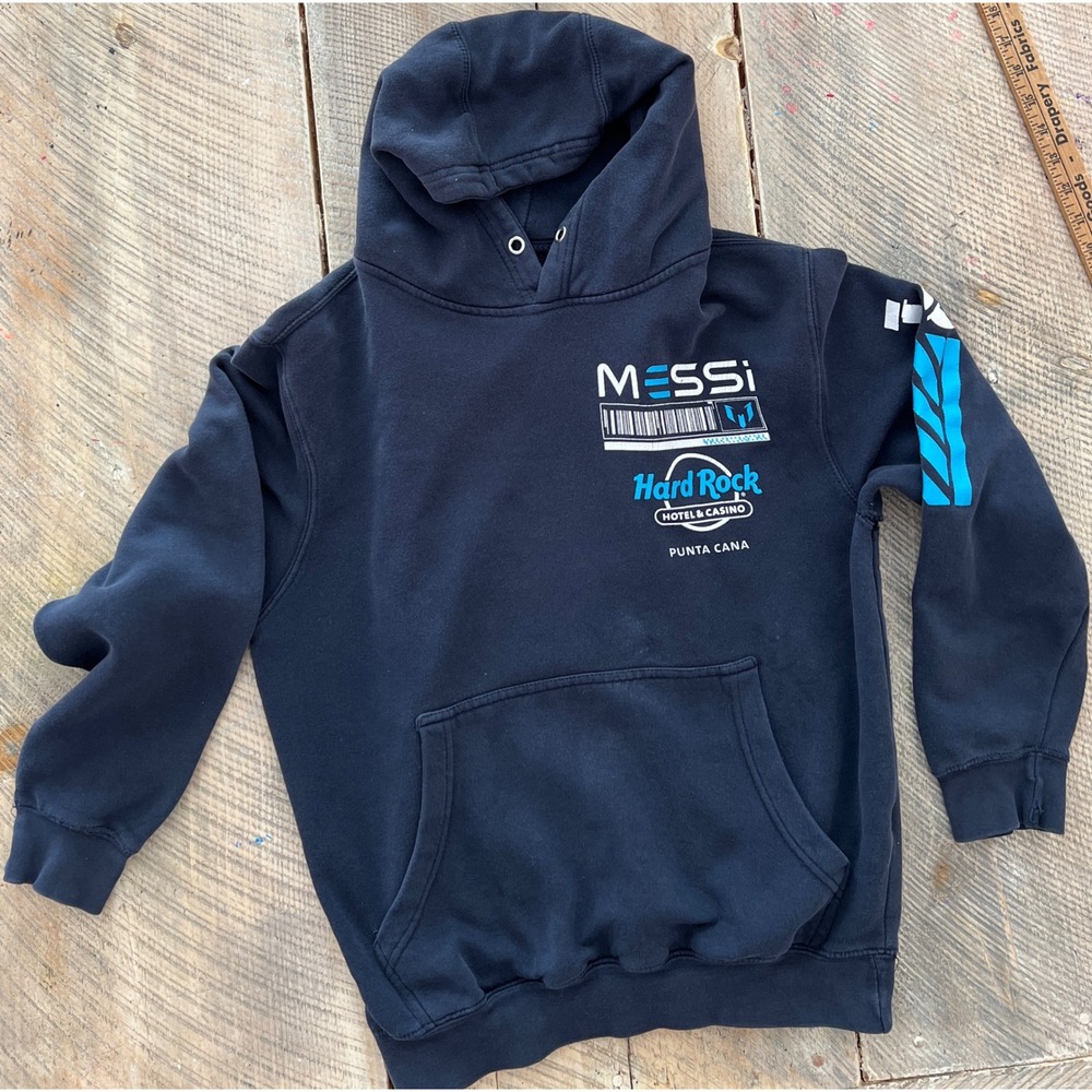 Hard Rock Hotel Messi Hoodie Mens Medium Black Punta Cana Soccer Fair Distressed